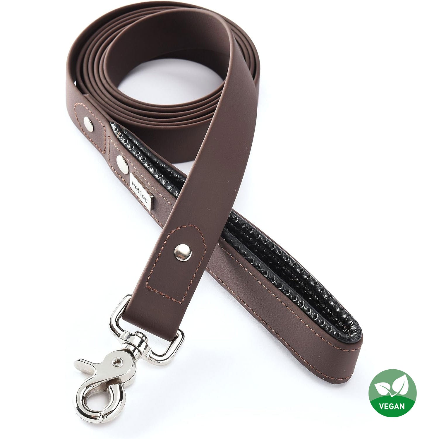 PetTec Hundeleine aus veganem Trioflex mit Handschlaufe, Führleine 2m bis 80kg, braun