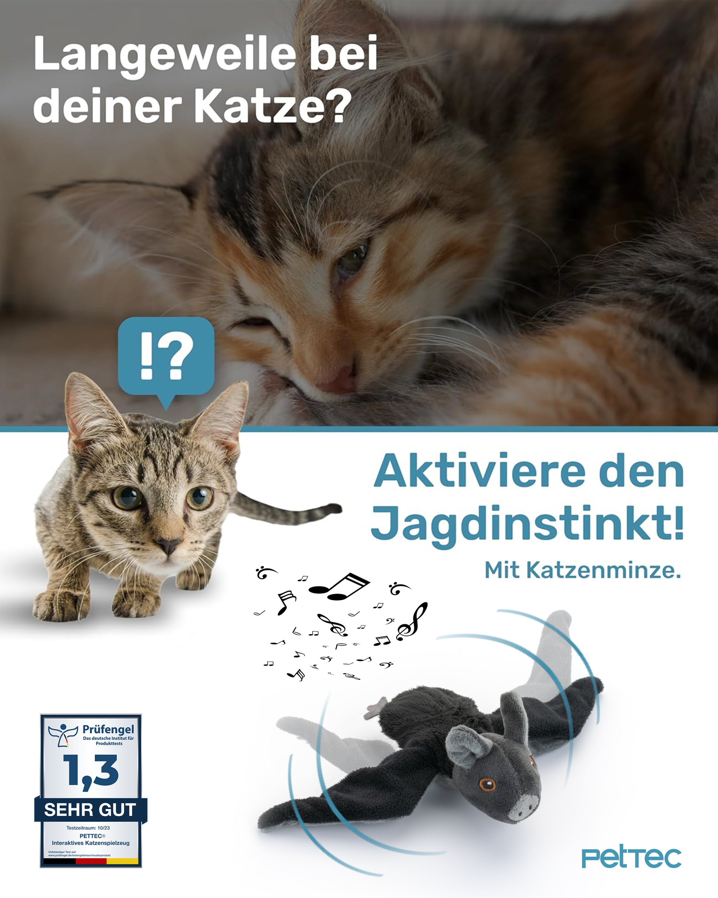 PetTec interaktives Plüschtier für Katzen - Fledermaus