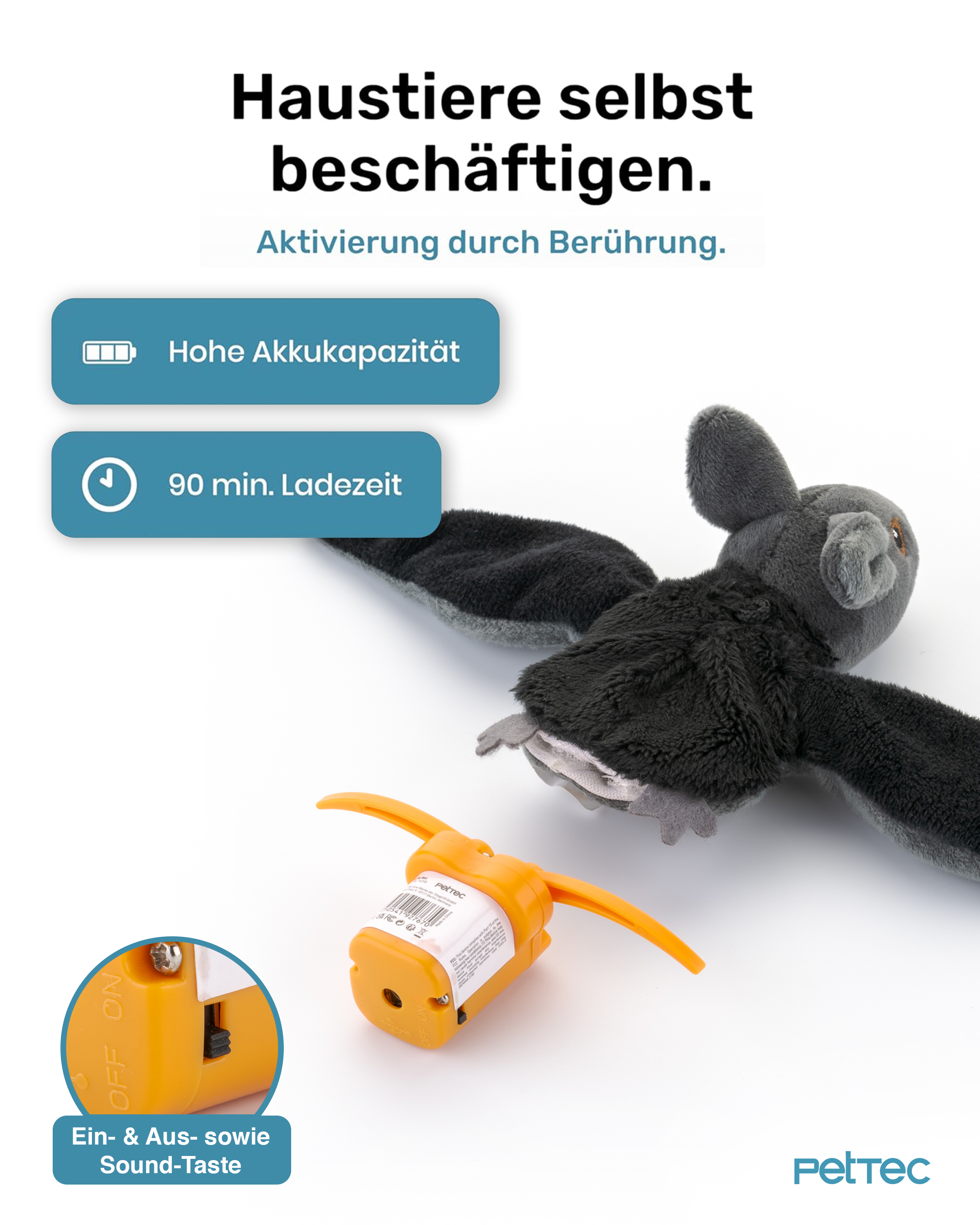 PetTec interaktives Plüschtier für Katzen - Fledermaus