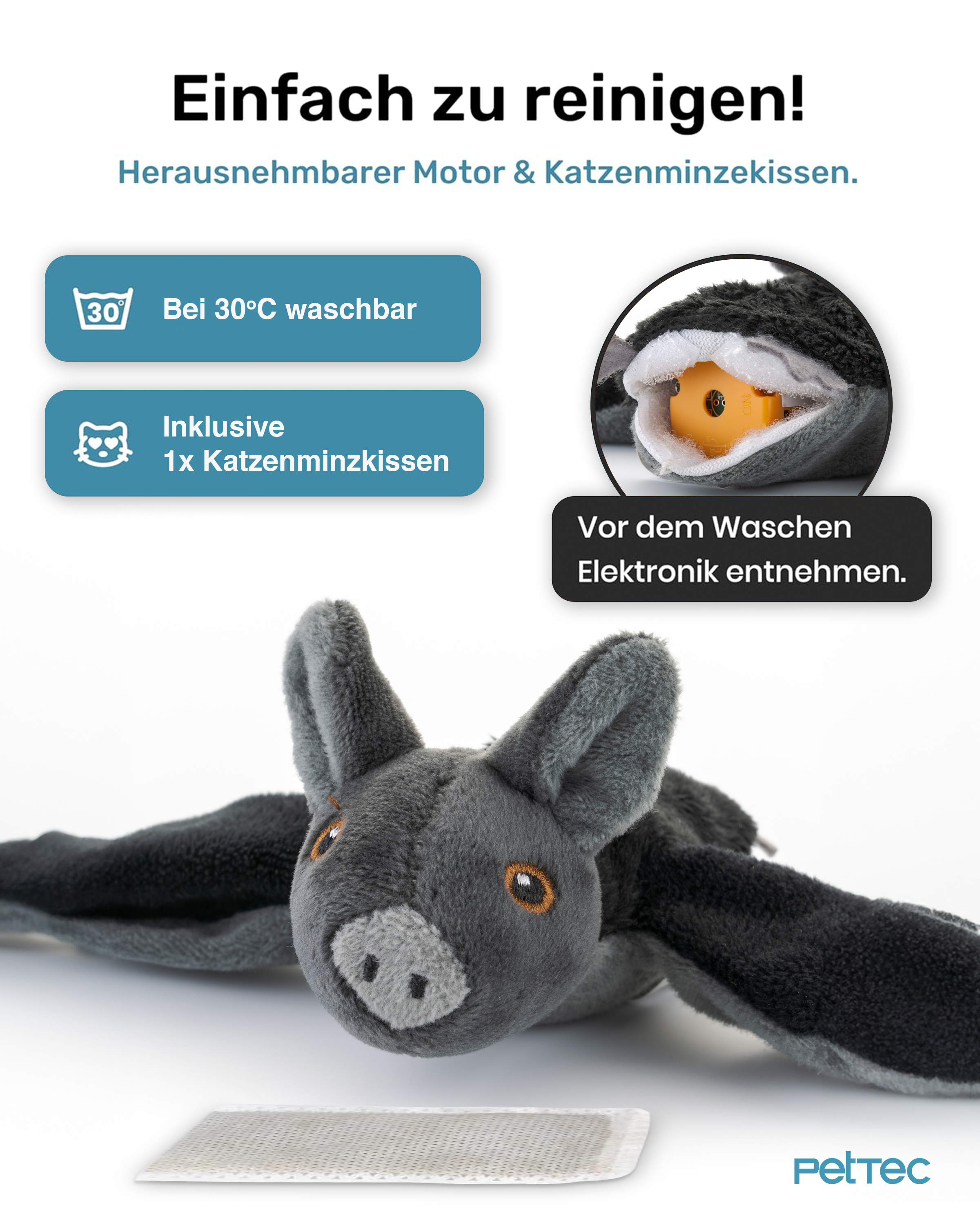 PetTec interaktives Plüschtier für Katzen - Fledermaus