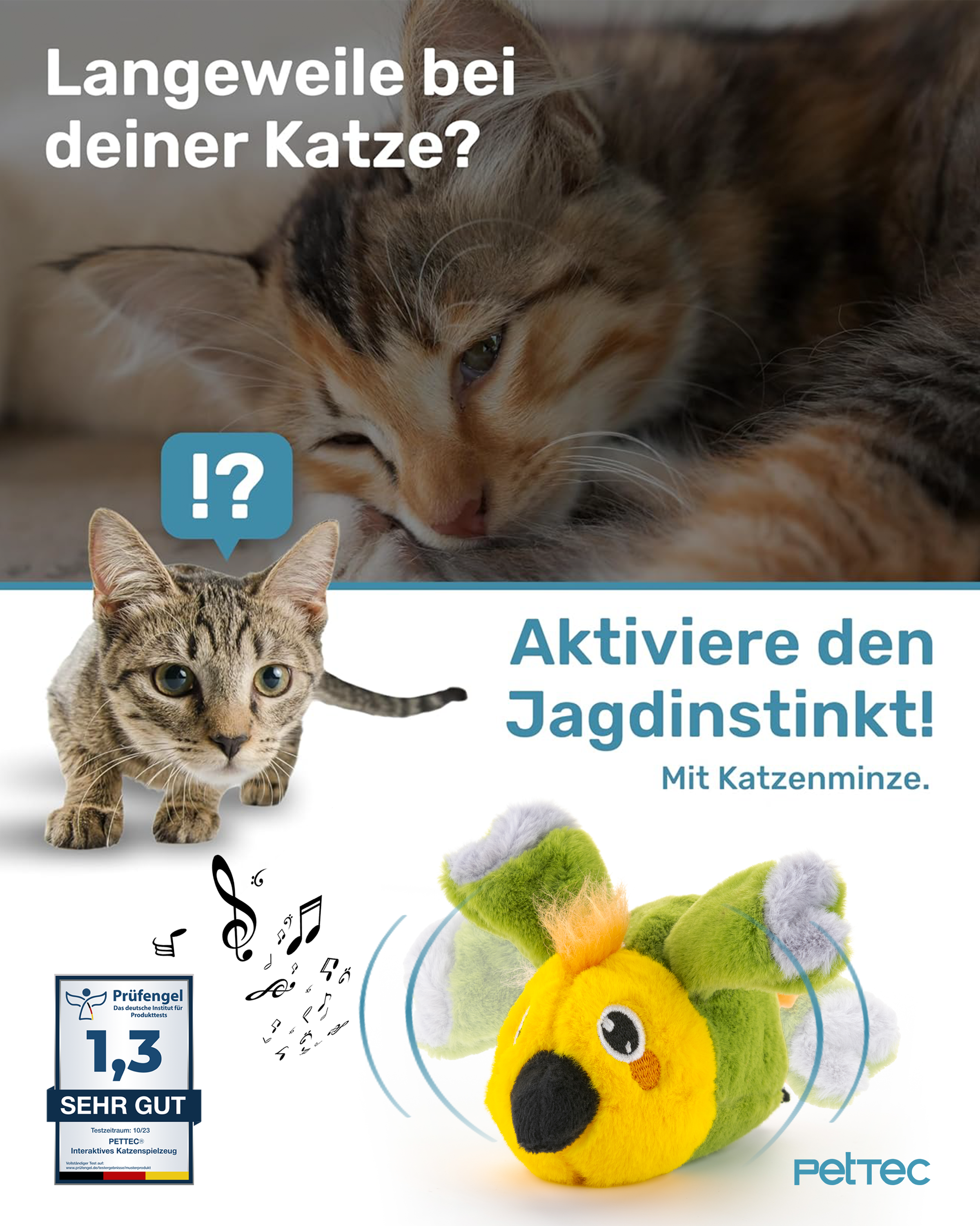 PetTec interaktives Plüschtier für Katzen - Papagei