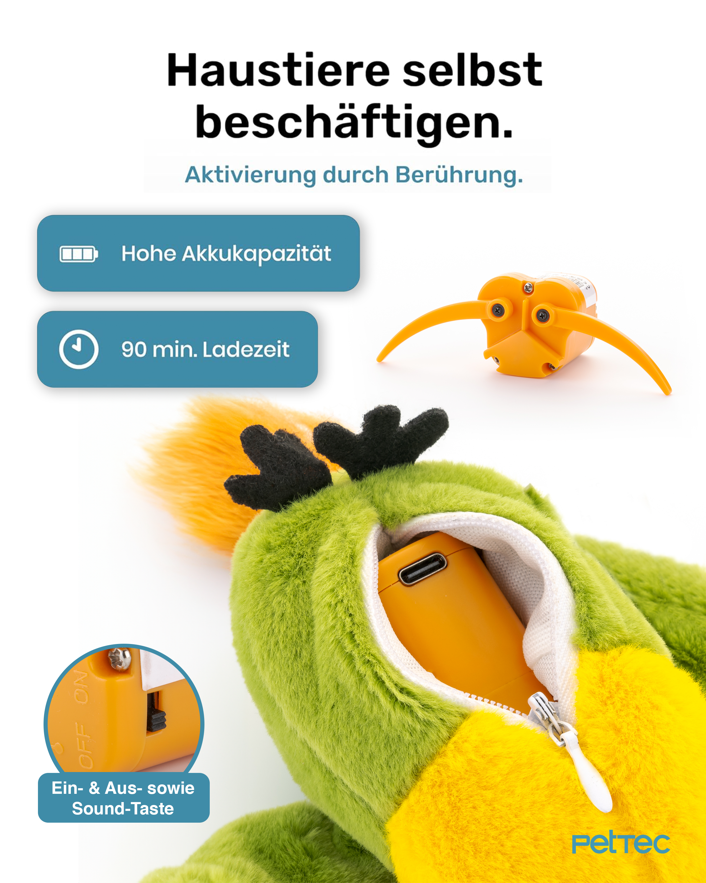PetTec interaktives Plüschtier für Katzen - Papagei