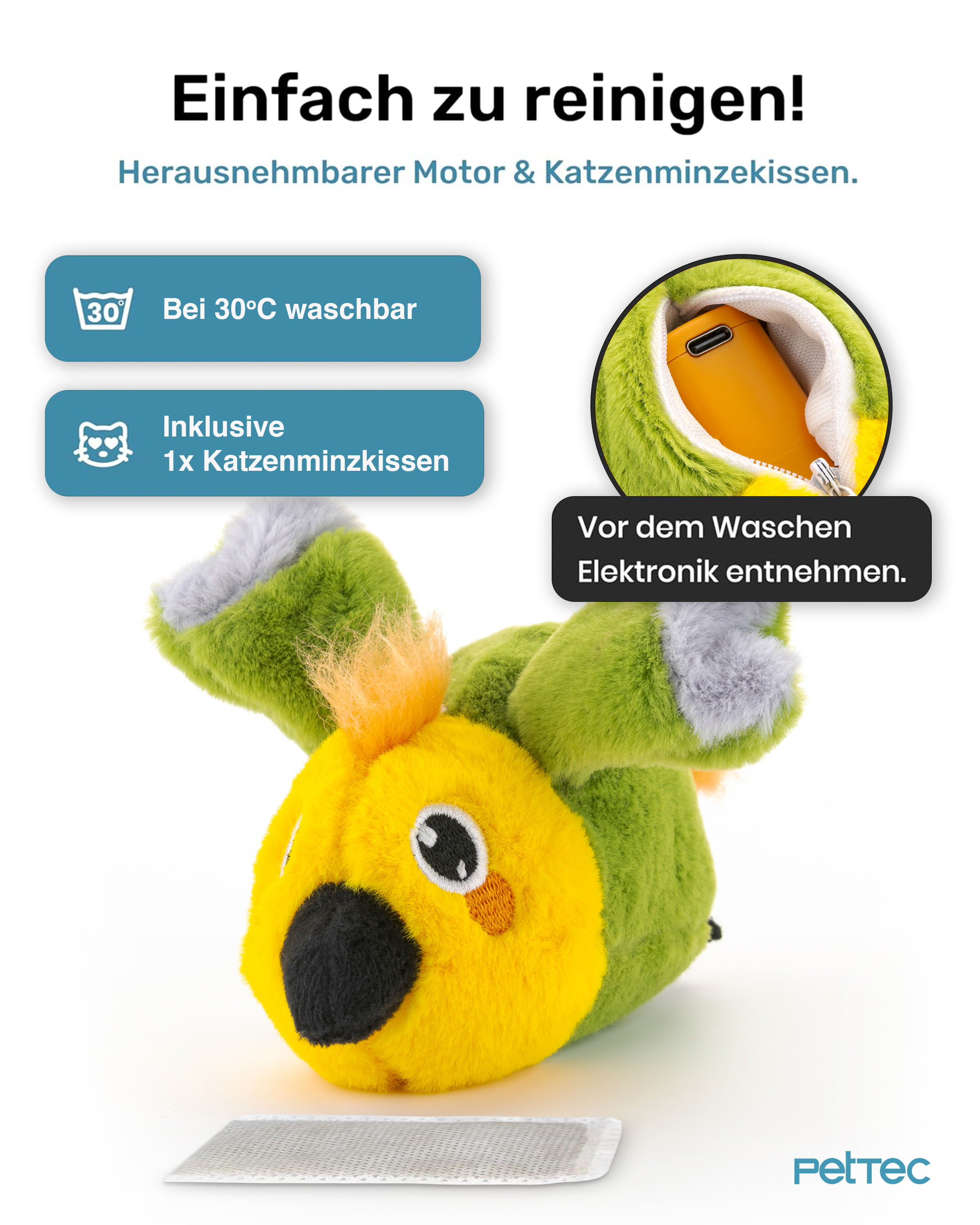 PetTec interaktives Plüschtier für Katzen - Papagei