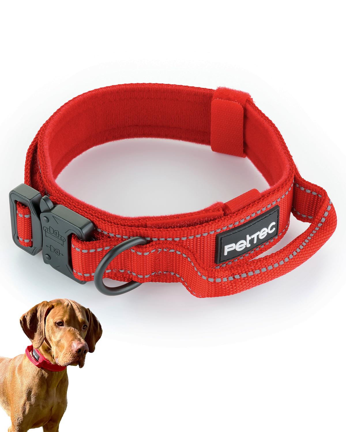 PetTec Hundehalsband aus Neopren & Nylon mit reflektierenden Nähten, rot