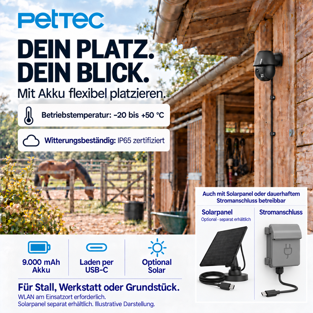 PetTec Cam Free 360 Wi-Fi Black – WLAN-Kamera mit Akku