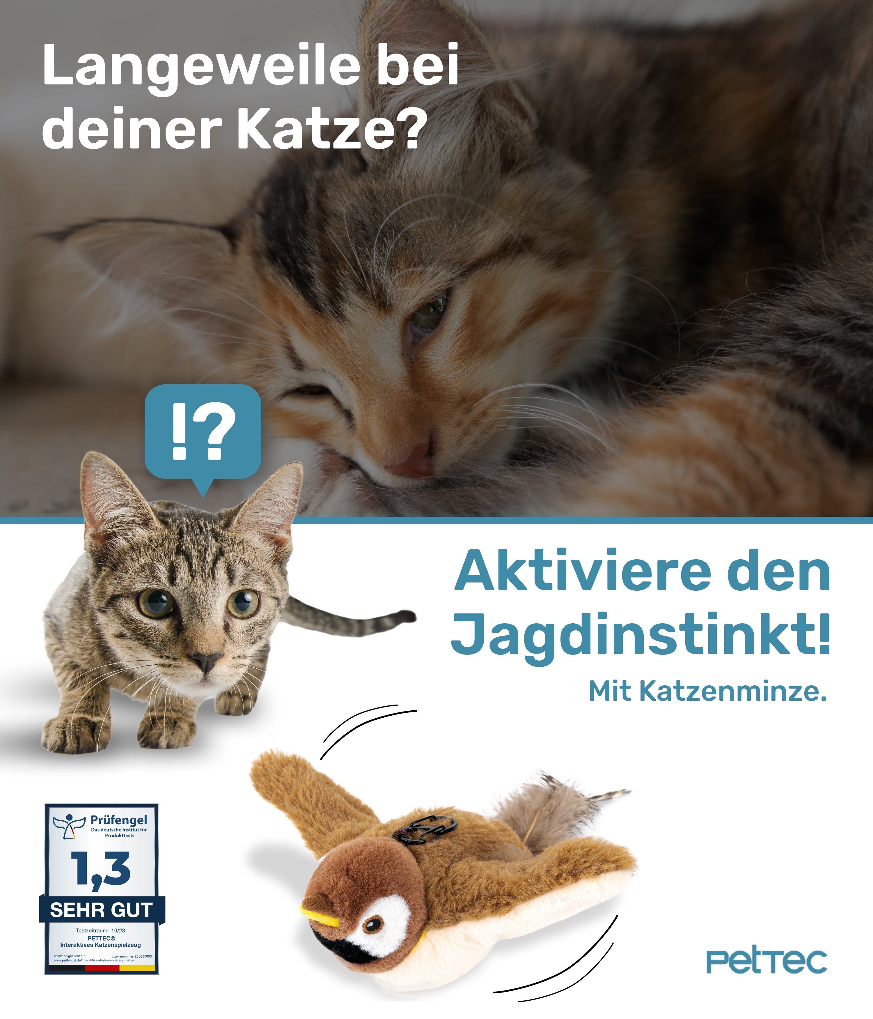 PetTec interaktives Plüschtier für Katzen - Spatz - B-Ware