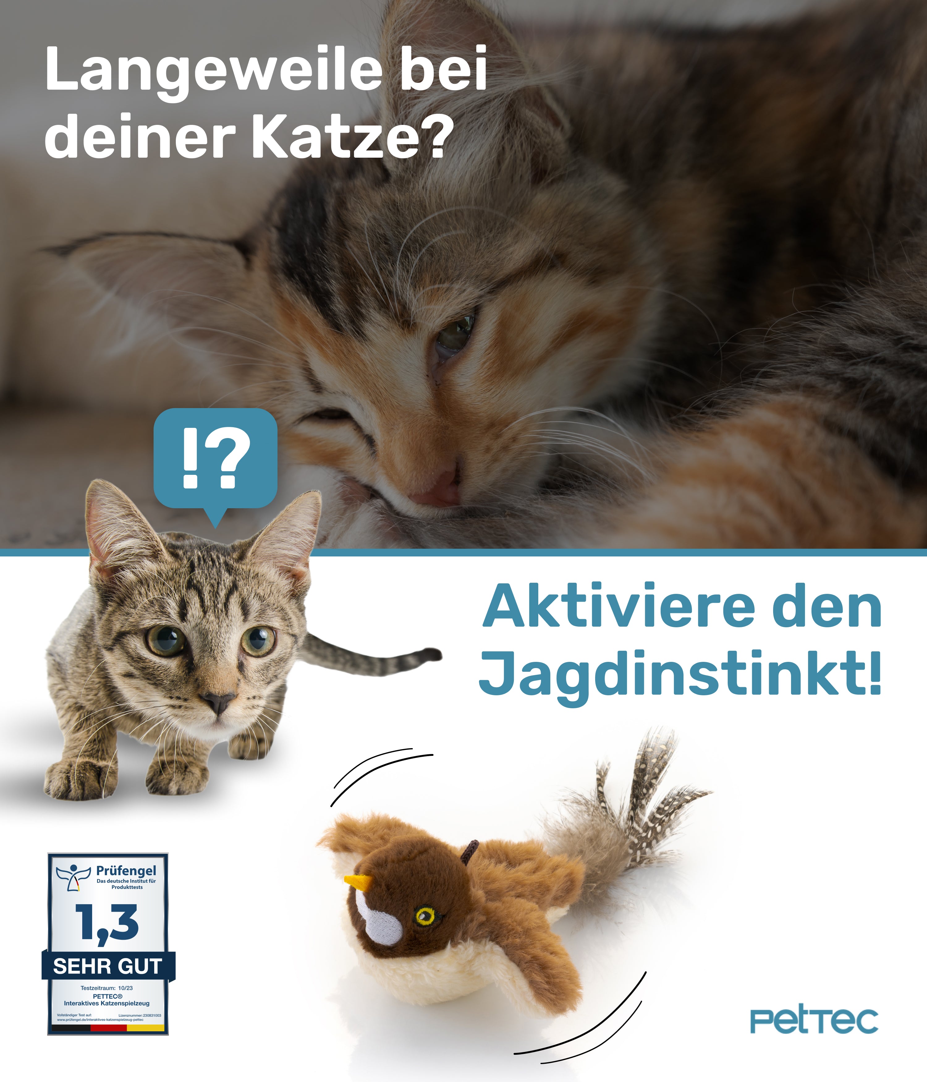 PetTec interaktives Plüschtier für Katzen - Spatz Mini