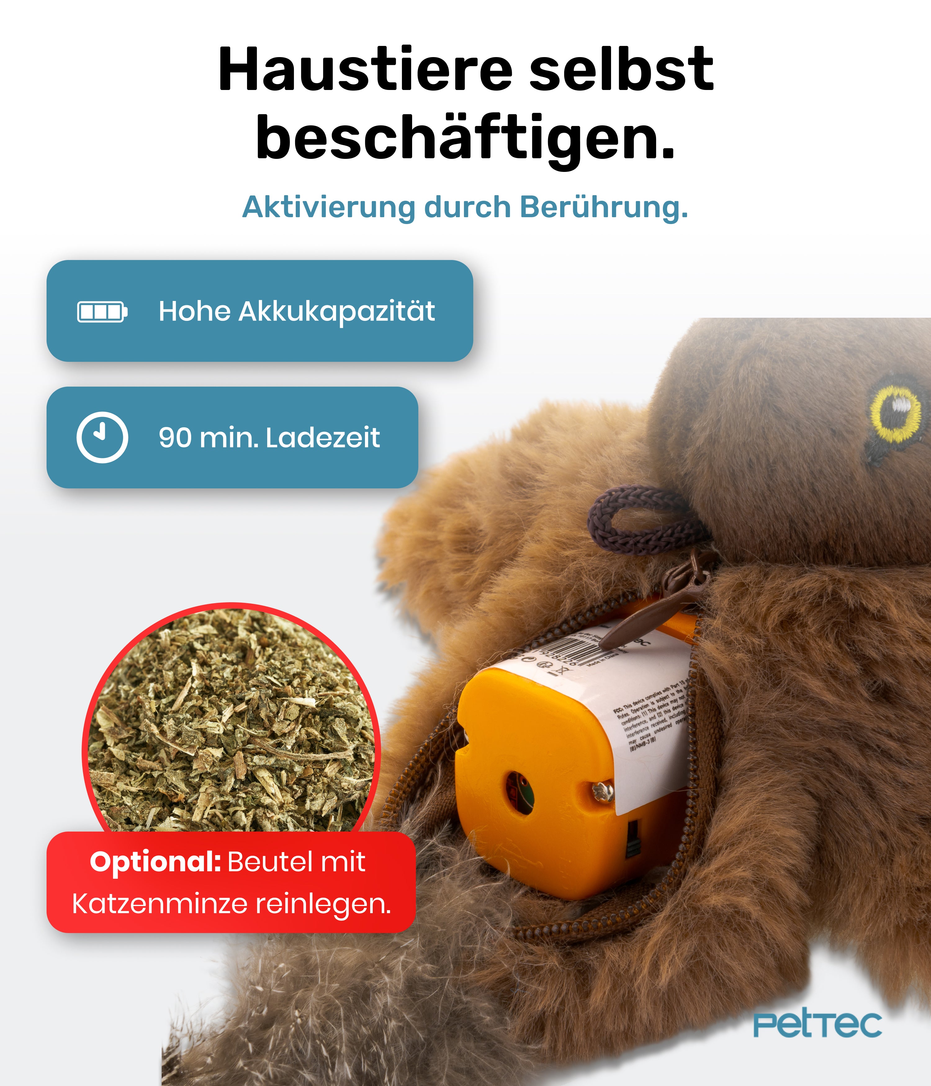 PetTec interaktives Plüschtier für Katzen - Spatz Mini