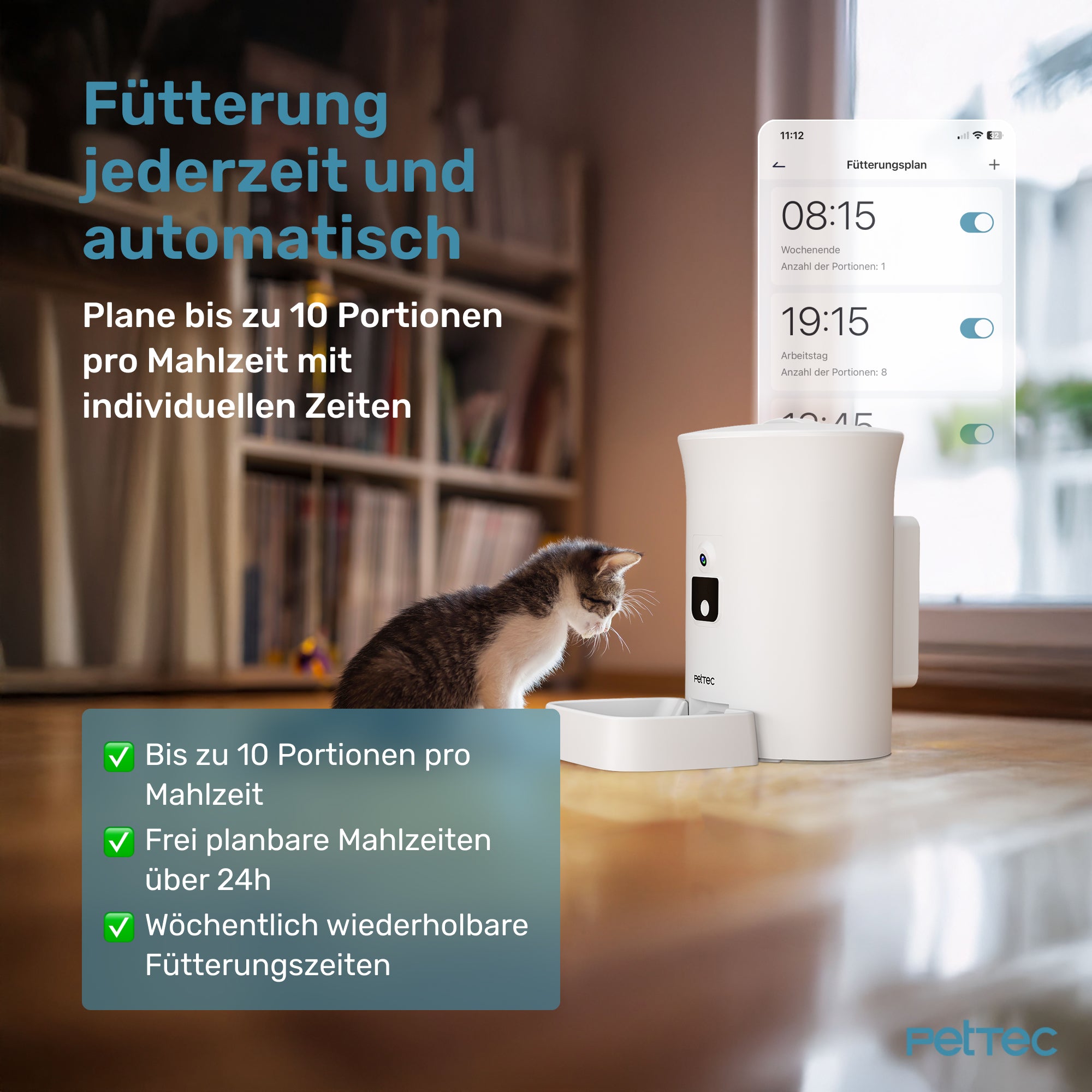 PetTec Cam Buddy inkl. automatischer Futterautomat für Katzen und Hunde
