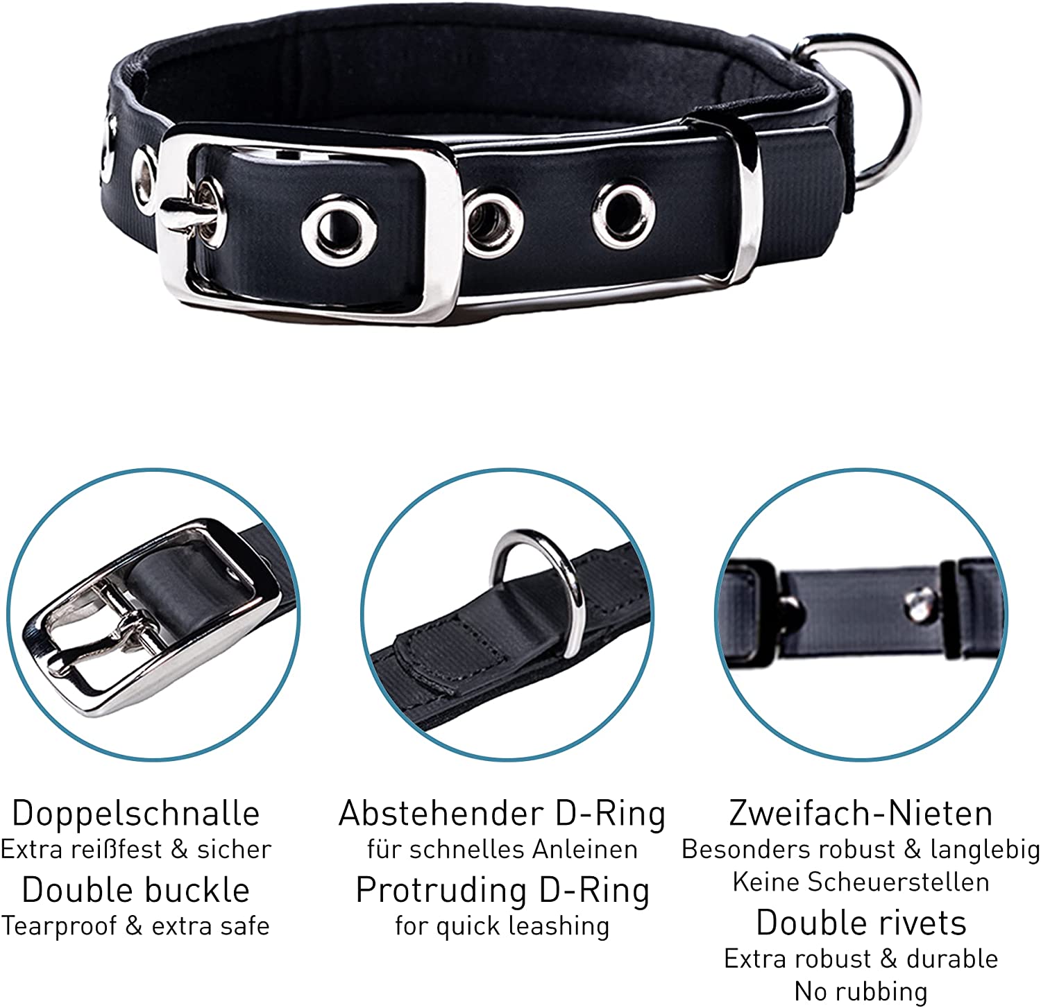 PetTec Halsband aus veganem Trioflex®, schwarz