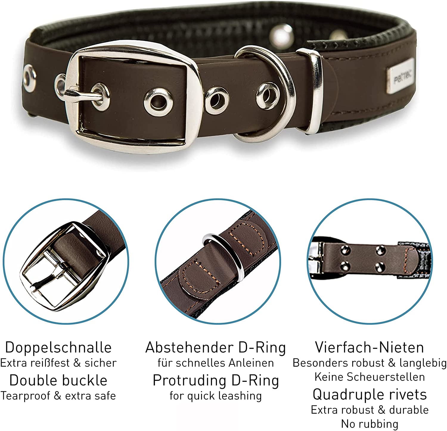 PetTec Halsband aus veganem Trioflex®, braun