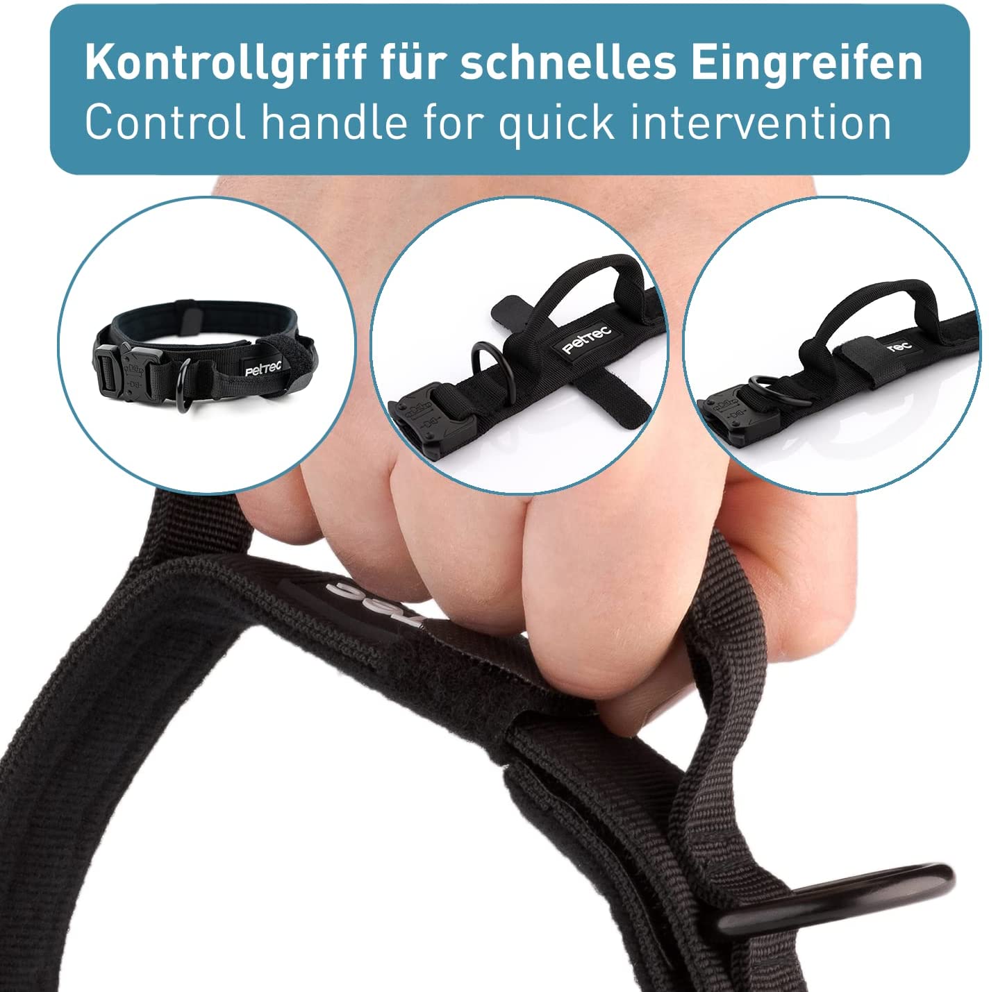 PetTec Hundehalsband aus Neopren & Nylon, schwarz