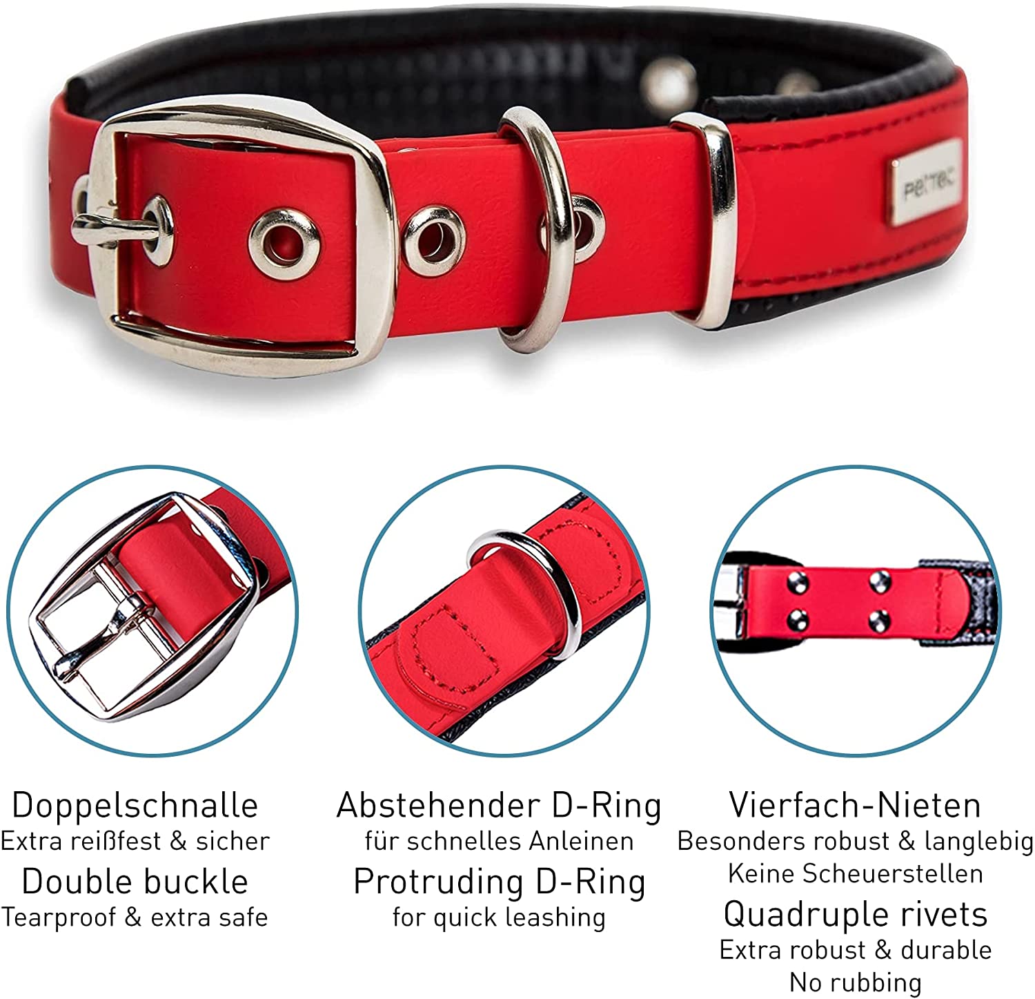 PetTec Halsband aus veganem Trioflex®, rot