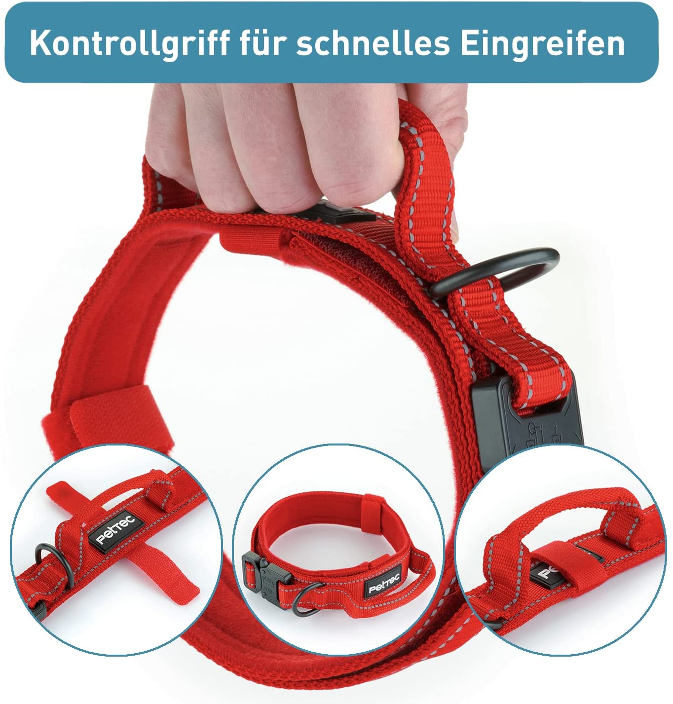 PetTec Hundehalsband aus Neopren & Nylon mit reflektierenden Nähten, rot