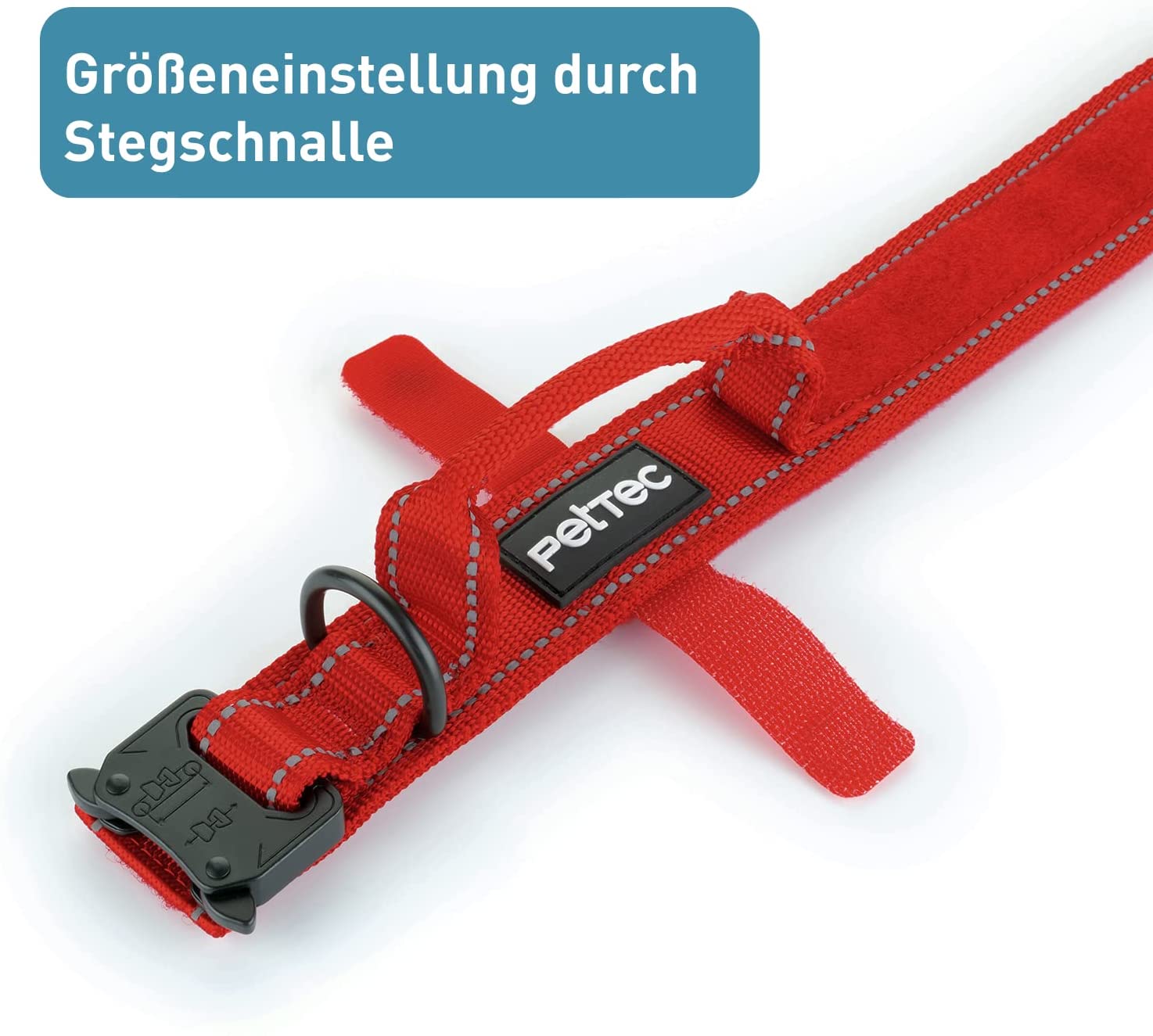 PetTec Hundehalsband aus Neopren & Nylon mit reflektierenden Nähten, rot