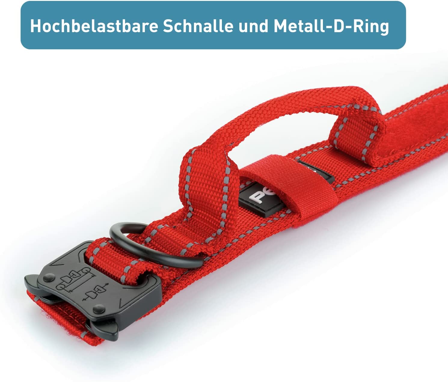 PetTec Hundehalsband aus Neopren & Nylon mit reflektierenden Nähten, rot