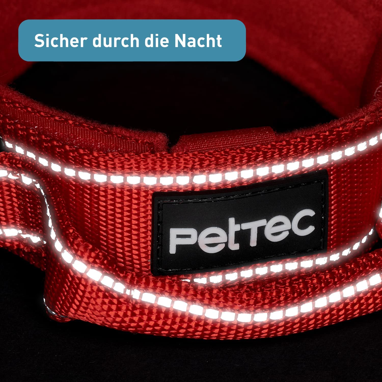 PetTec Hundehalsband aus Neopren & Nylon mit reflektierenden Nähten, rot