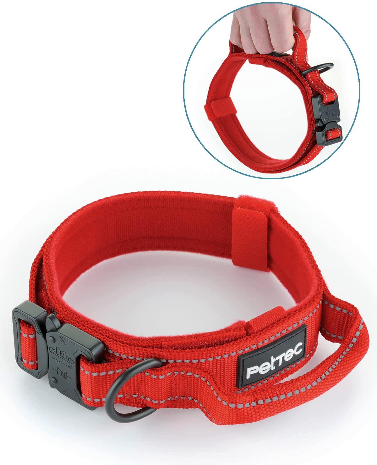 PetTec Hundehalsband aus Neopren & Nylon mit reflektierenden Nähten, rot