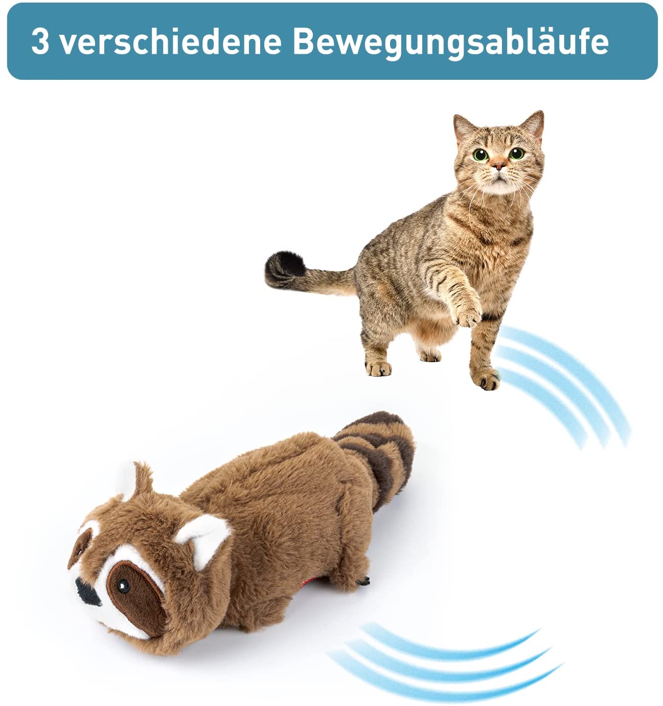 PetTec interaktives Plüschtier für Katzen - Waschbär