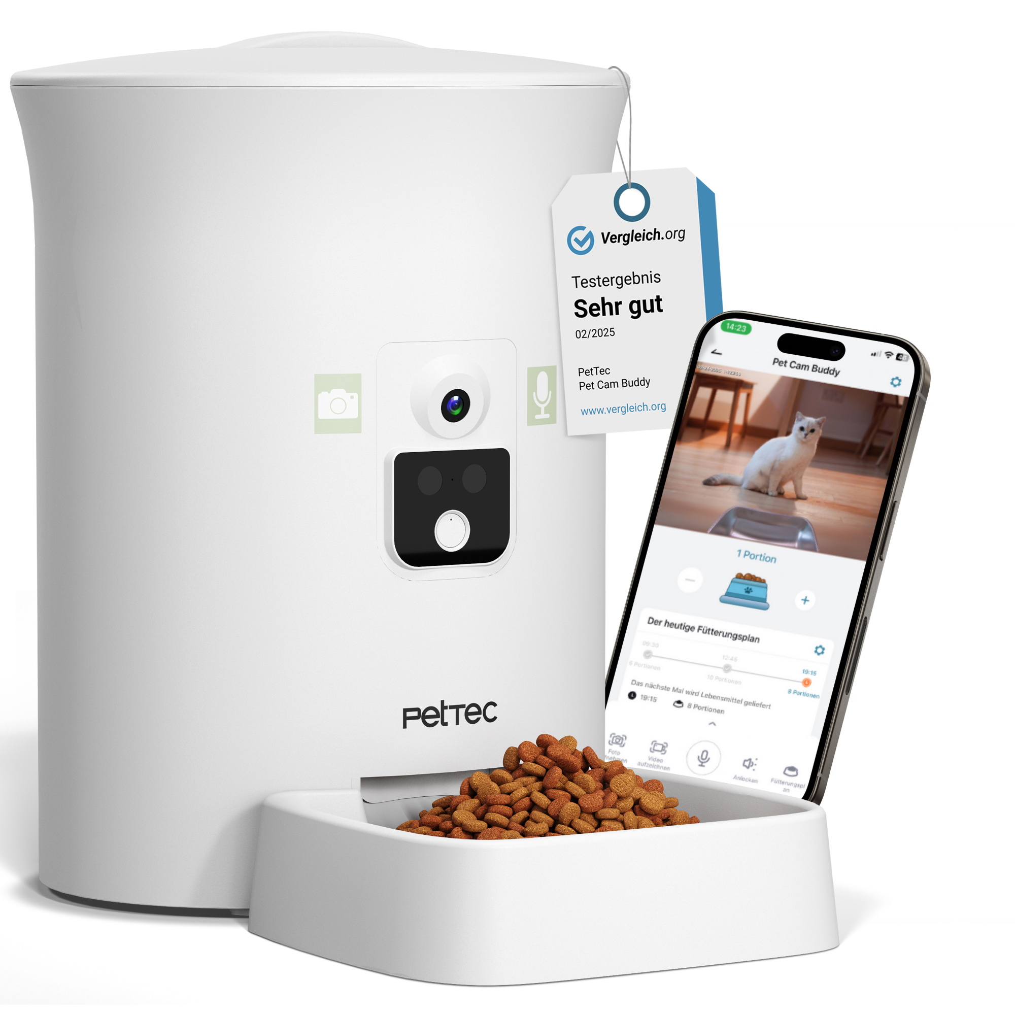 PetTec Cam Buddy inkl. automatischer Futterautomat für Katzen und Hunde