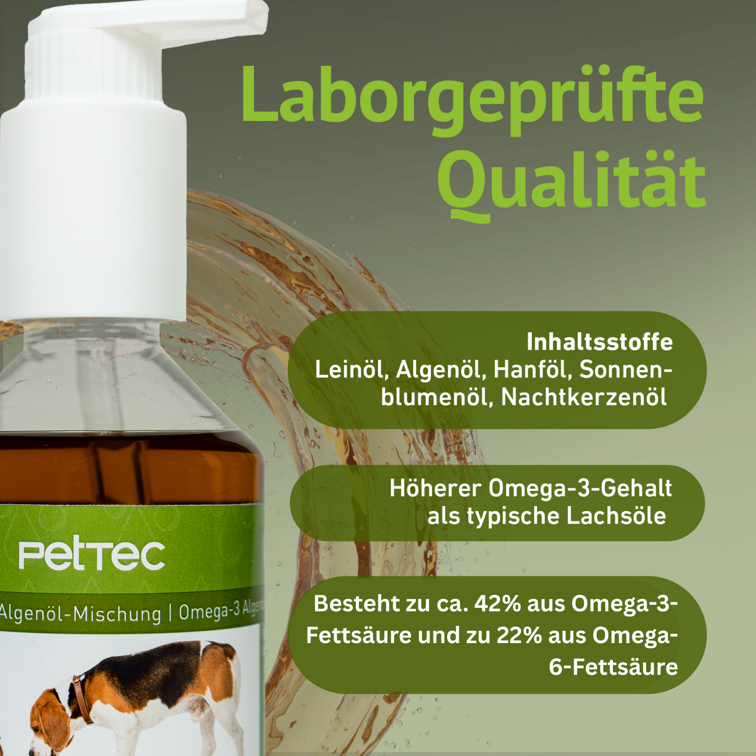 PetTec Omega-3 Algenöl-Mischung für Hunde, Katzen & Pferde