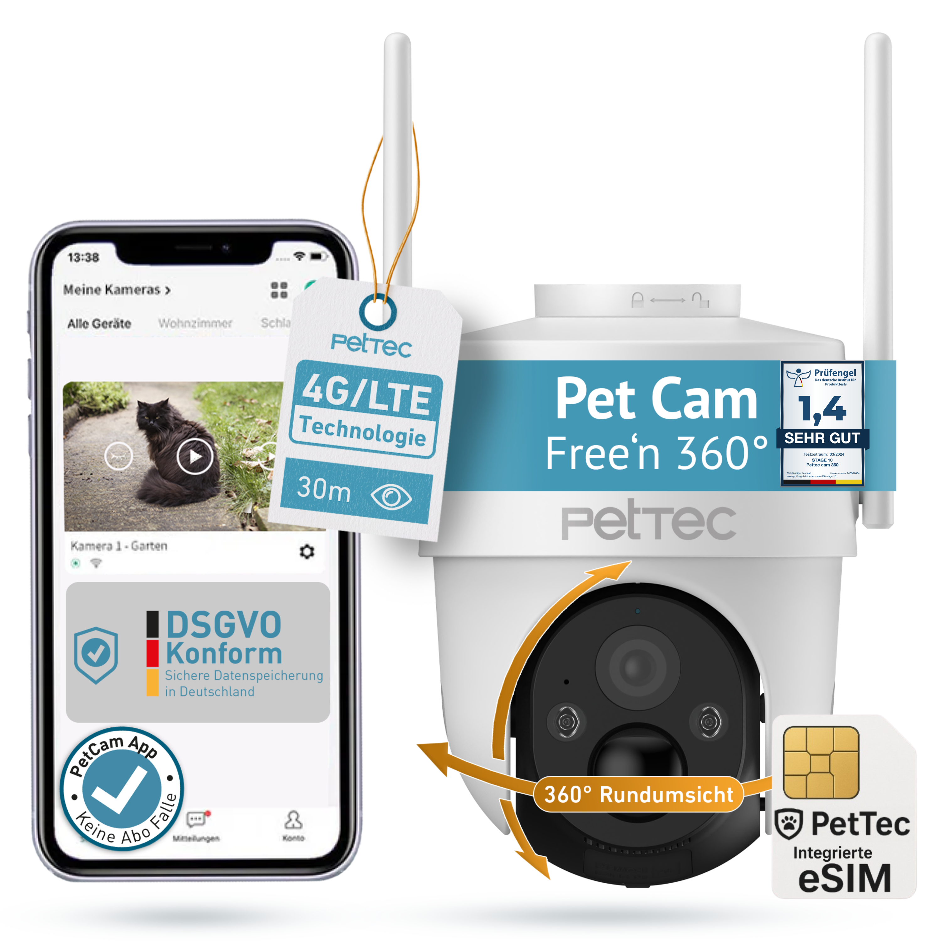 PetTec Cam Free'n 360 LTE/4G weiß