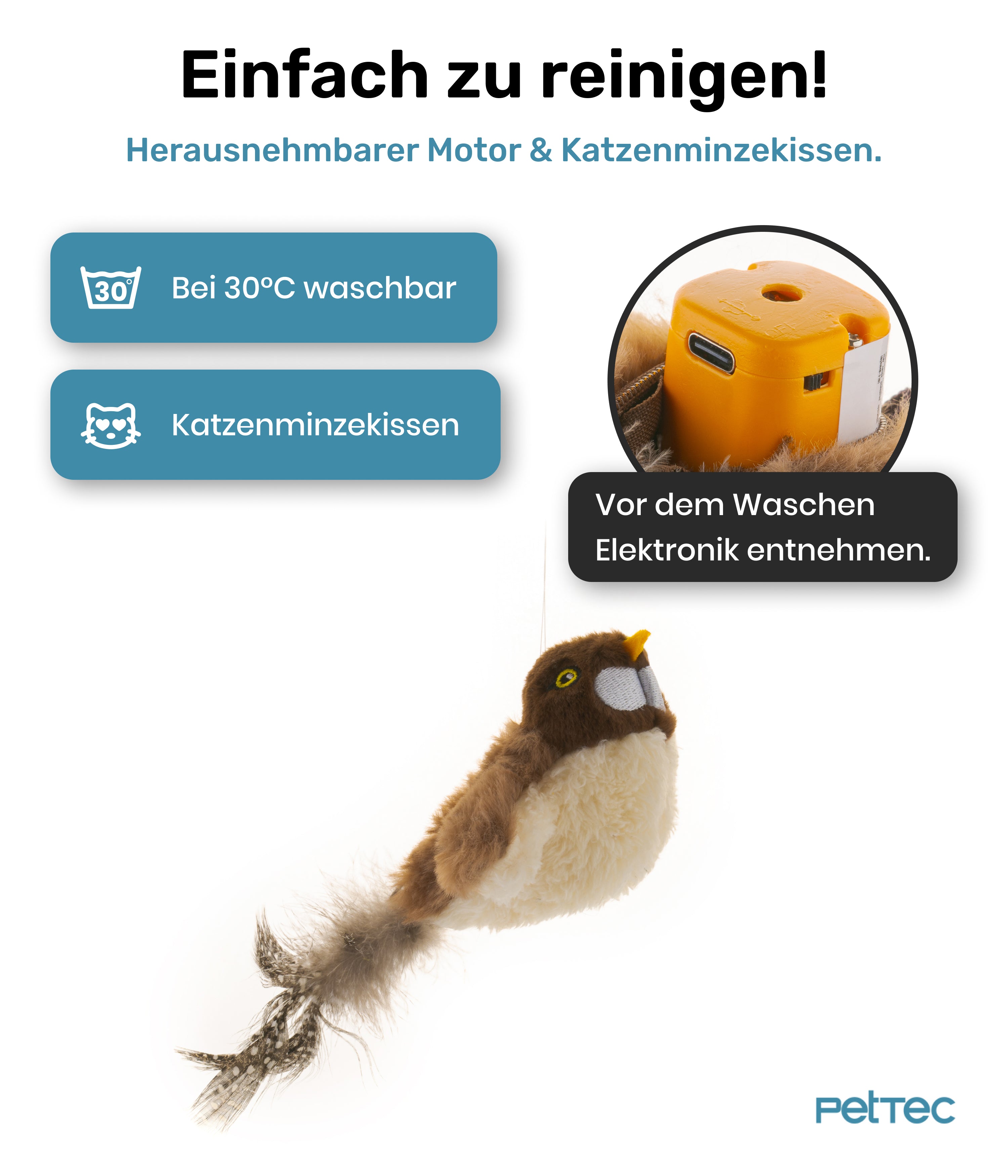 PetTec interaktives Plüschtier für Katzen - Spatz Mini